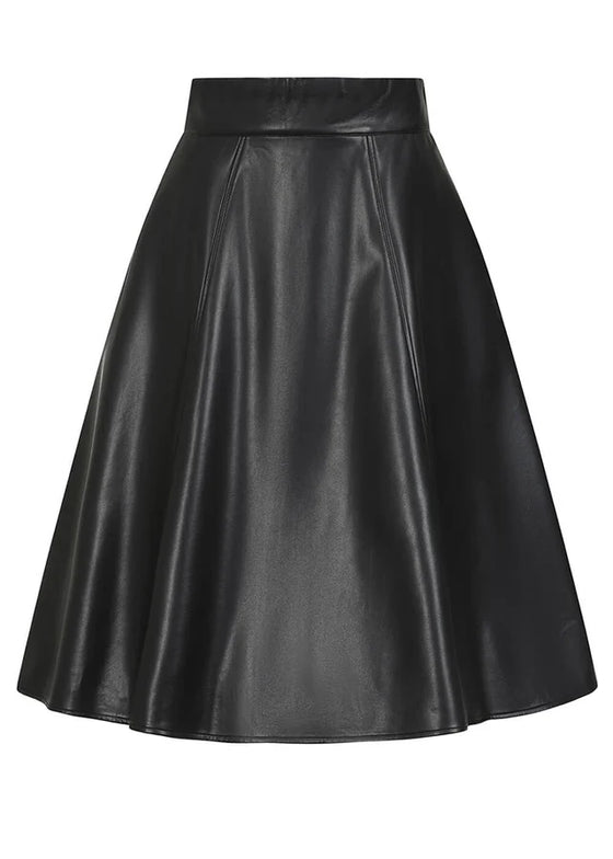 Banned Retro Daphne Swing Skirt in Black PU Leather Look