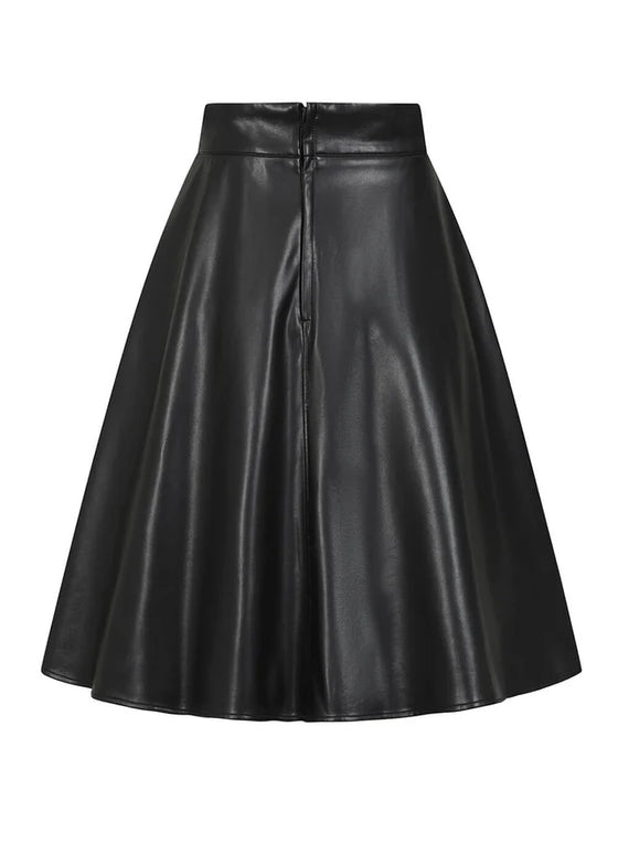 Banned Retro Daphne Swing Skirt in Black PU Leather Look