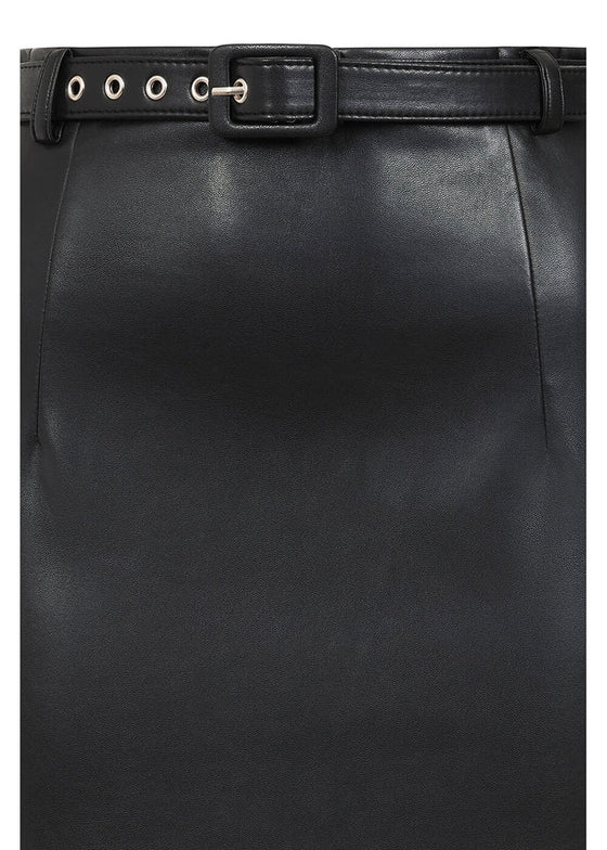 Banned Retro Ada Pencil Skirt in Black PU with Belt Leather Look