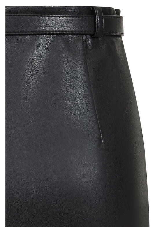 Banned Retro Ada Pencil Skirt in Black PU with Belt Leather Look