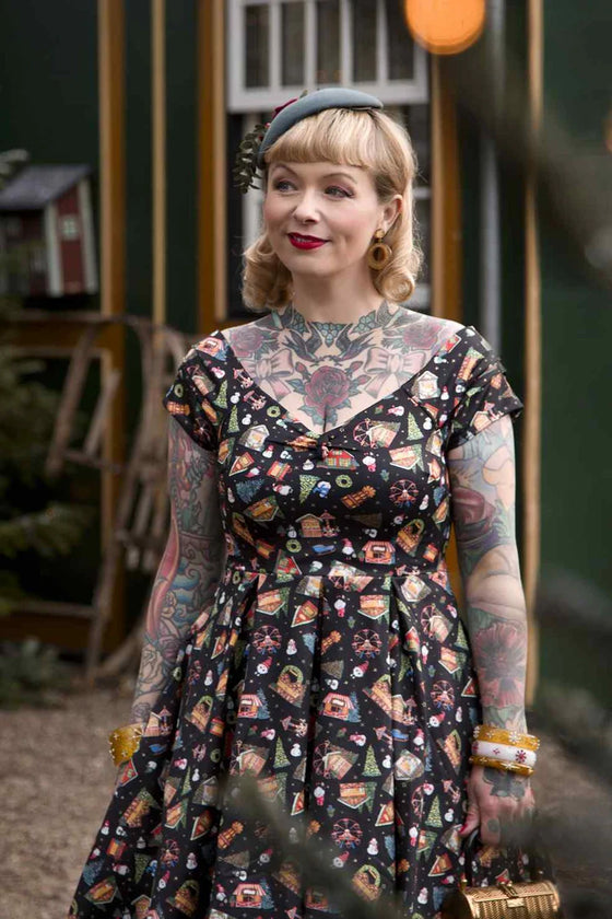 Dolly & Dotty Lily Swing Dress in Christmas Fair Print