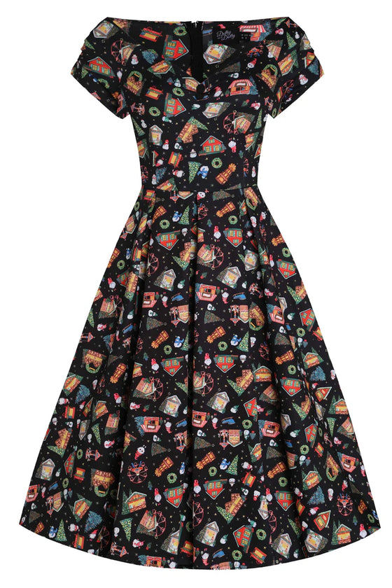 Dolly & Dotty Lily Swing Dress in Christmas Fair Print
