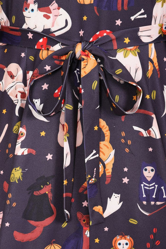 Lady Vintage Lyra Dress in Halloween Cat Party Print