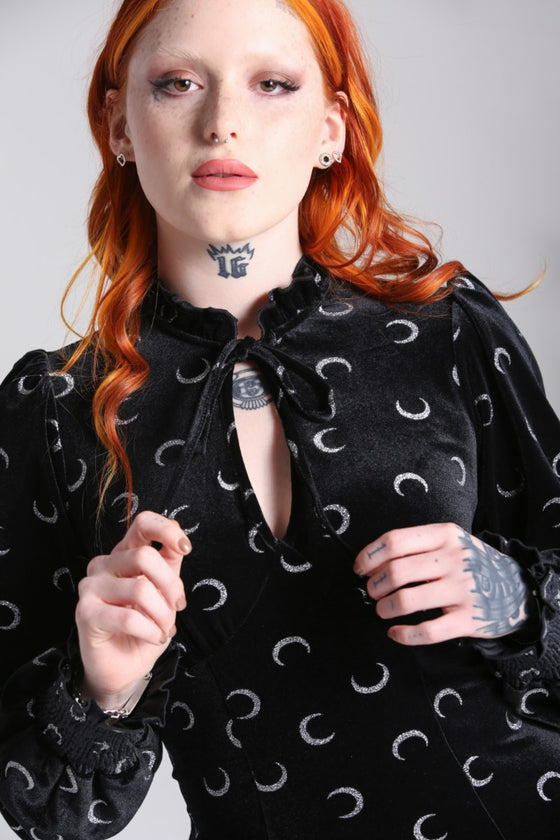 Hell Bunny Misty Moon Dress Sparkly Moons on Velvet