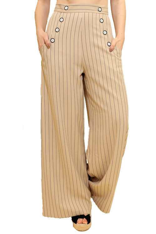 Hell Bunny Caspian Swing Trousers in Beige