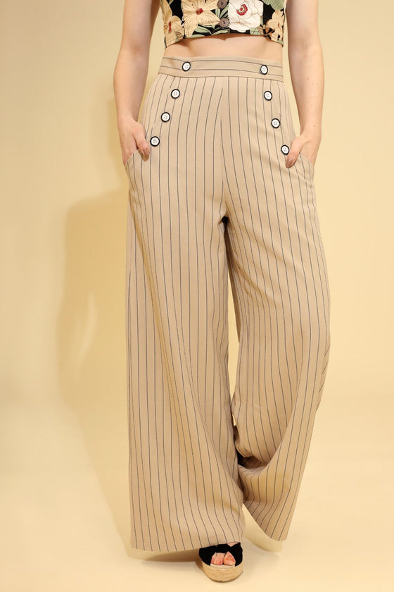 Hell Bunny Caspian Swing Trousers in Beige