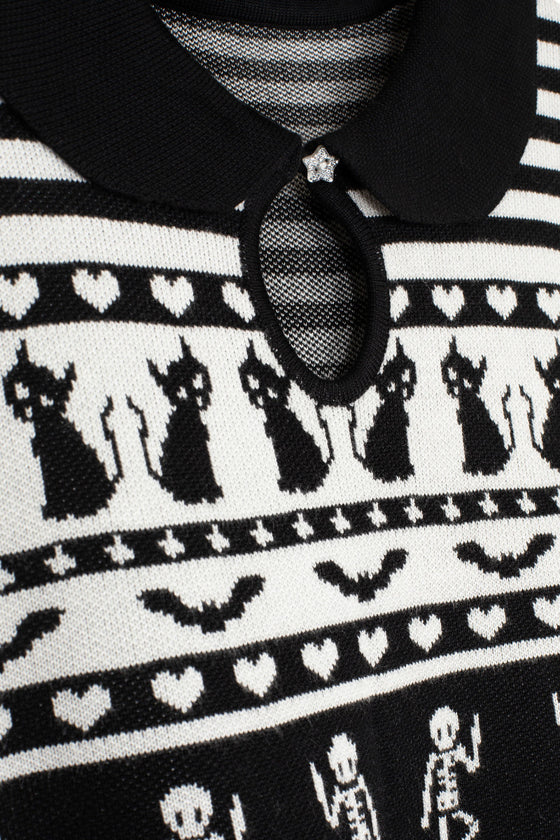 Hell Bunny Dance Macabre Knitted Jumper Top Spooky Argyle