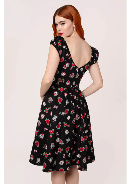 Hell Bunny Carlotta Midi Dress with Tattoo Inspired Print