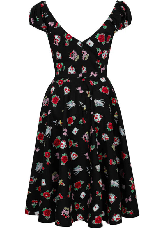 Hell Bunny Carlotta Midi Dress with Tattoo Inspired Print