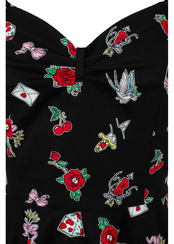 Hell Bunny Carlotta Midi Dress with Tattoo Inspired Print