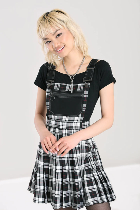 Hell Bunny Vernon Pinafore Dress in Black and White Tartan Grunge Inspired