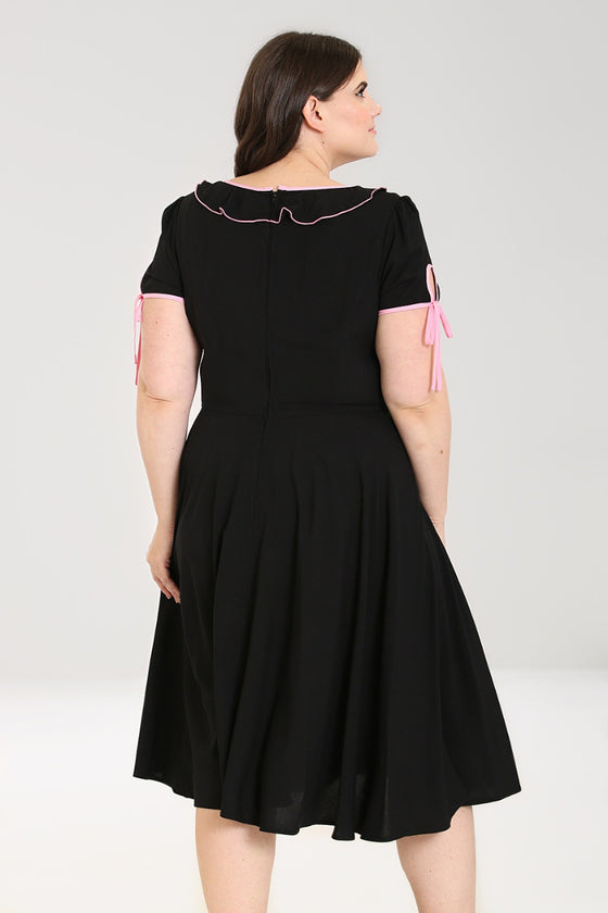 Hell Bunny Rosetta Dress Pink Embroidery and Ruffle Detailing