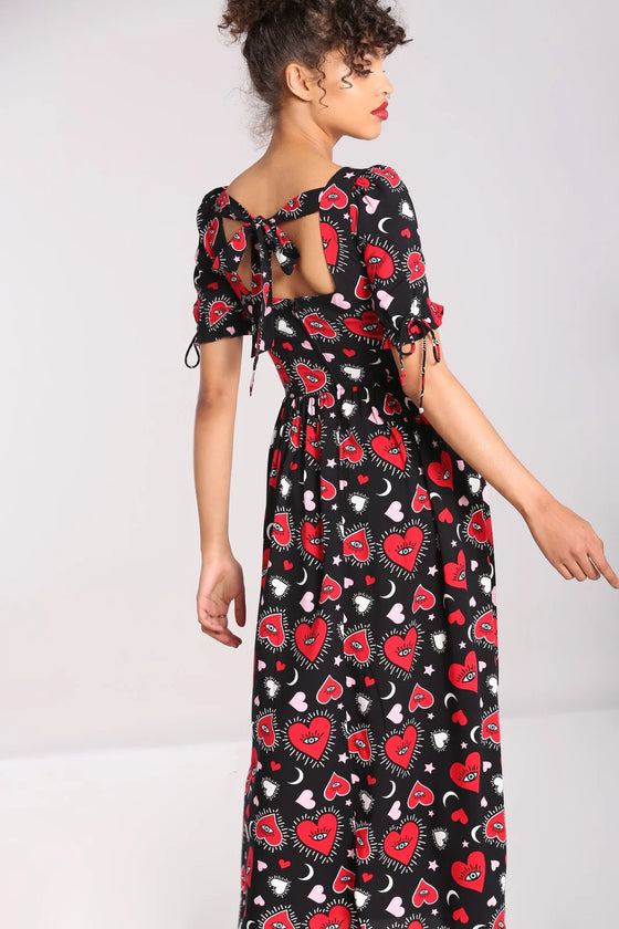 Hell Bunny Kate Heart Dress Maxi Funky Heart and Eye Print
