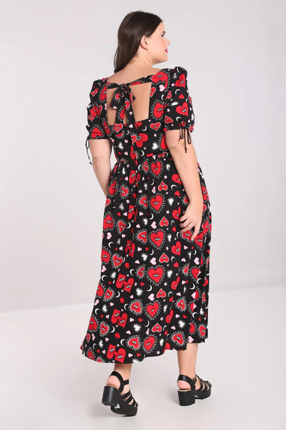 Hell Bunny Kate Heart Dress Maxi Funky Heart and Eye Print