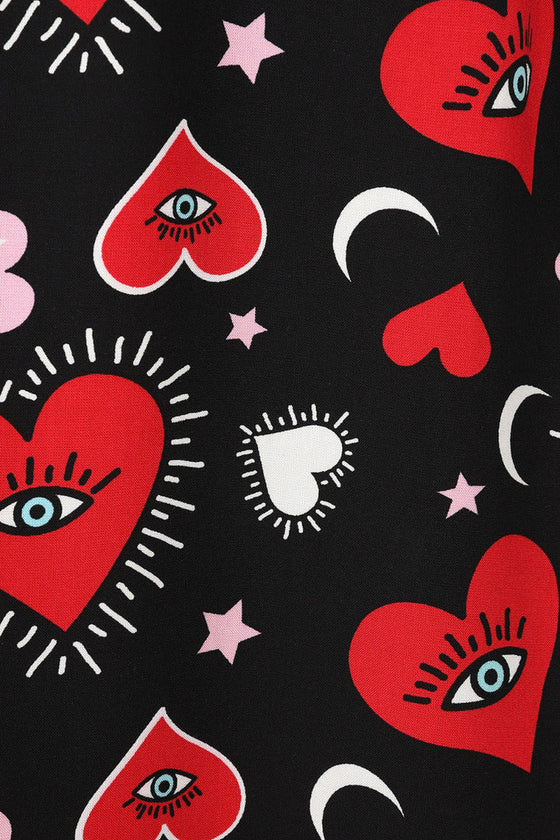 Hell Bunny Kate Heart Dress Maxi Funky Heart and Eye Print