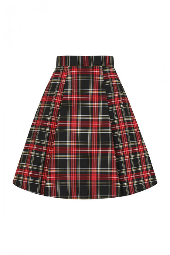 Hell Bunny Smith Skater Mid Skirt Black and Red Tartan