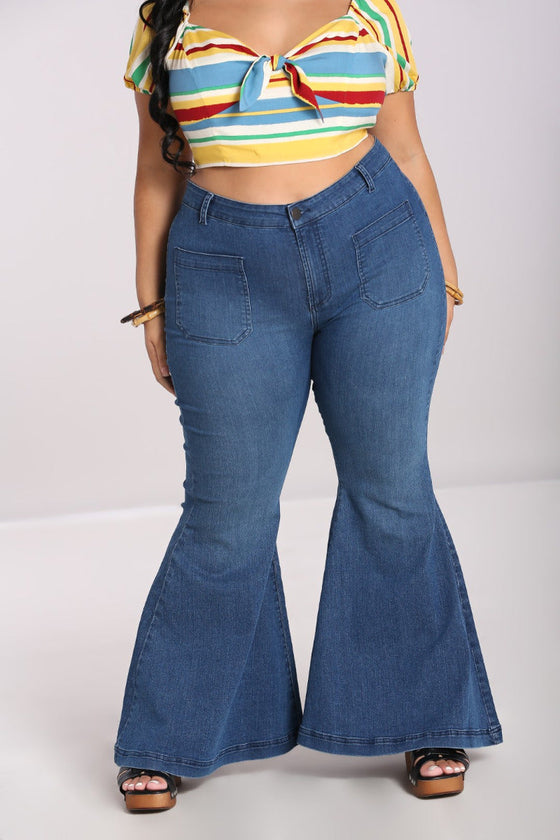 Hell Bunny Janis Flared Jeans in Blue STRETCHY