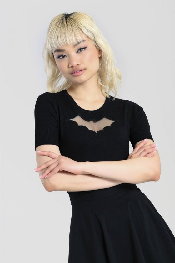 Hell Bunny Bat Knitted Top in Black