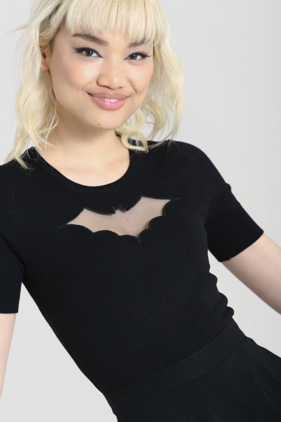 Hell Bunny Bat Knitted Top in Black