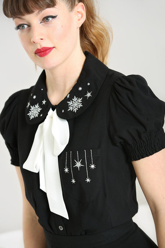 Hell Bunny Belle Blouse Christmas Snowflake Embroidery