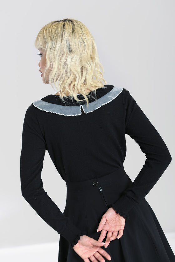 Hell Bunny Tatiana Knitted Top Jumper with Statement Neck Chiffon Ruffle