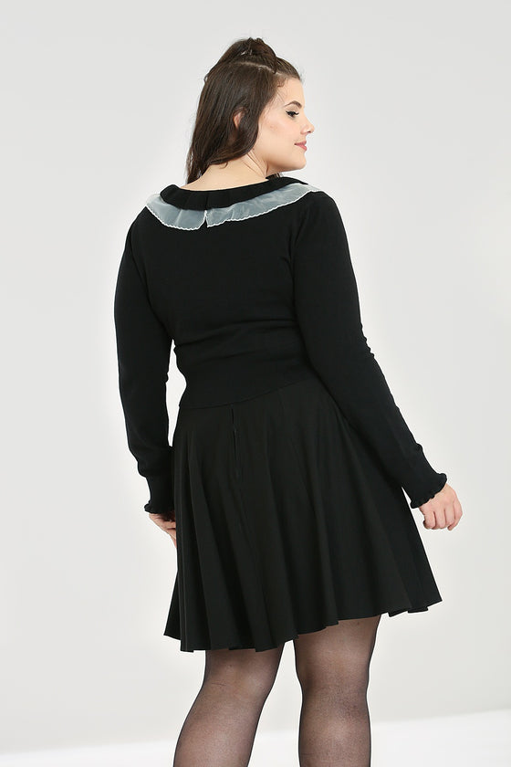 Hell Bunny Tatiana Knitted Top Jumper with Statement Neck Chiffon Ruffle