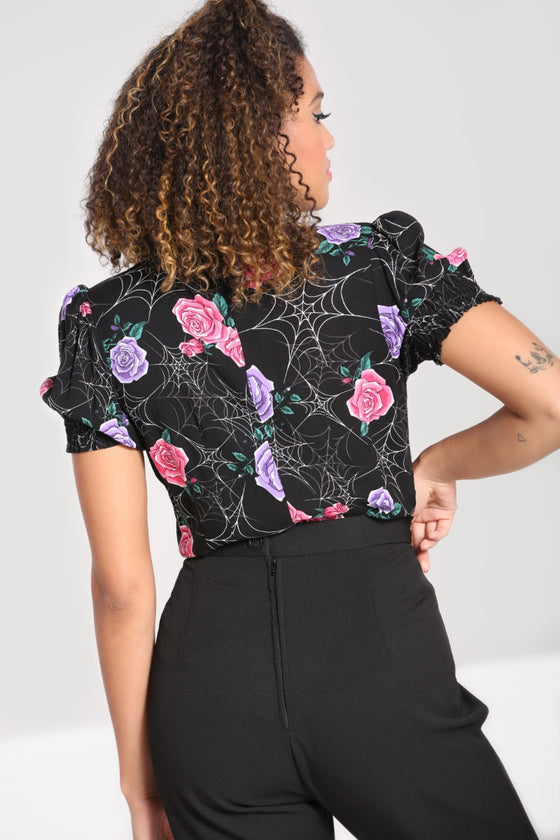 Hell Bunny Eloise Blouse Roses and Spiderwebs