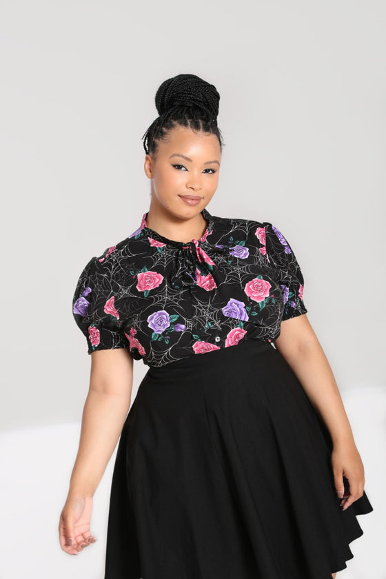 Hell Bunny Eloise Blouse Roses and Spiderwebs