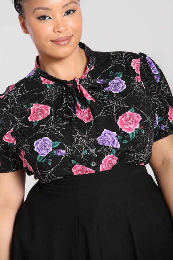 Hell Bunny Eloise Blouse Roses and Spiderwebs