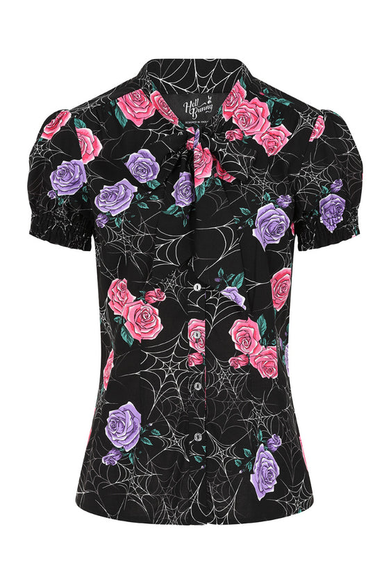 Hell Bunny Eloise Blouse Roses and Spiderwebs