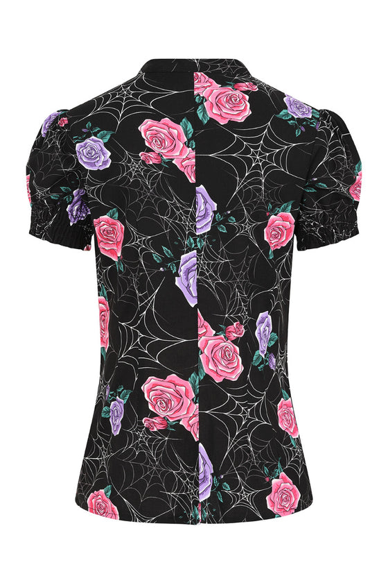 Hell Bunny Eloise Blouse Roses and Spiderwebs