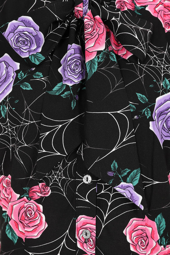 Hell Bunny Eloise Blouse Roses and Spiderwebs