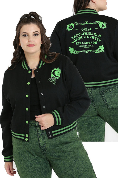 Hell Bunny Samara Varsity Jacket Black and Green Ouija Motifs