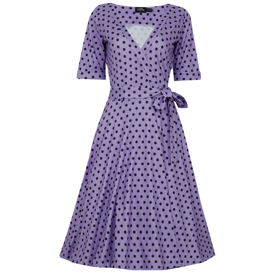 Dolly & Dotty Matilda Wrap Dress in Lavender and Black Polkadot