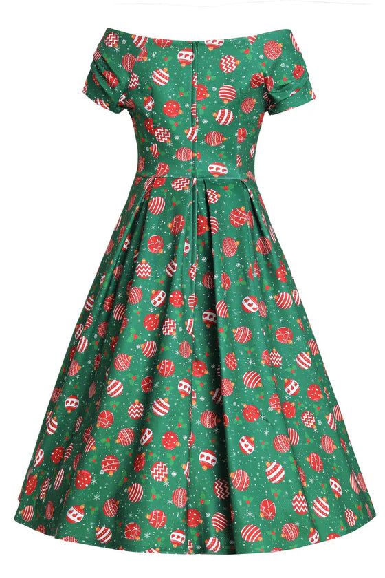 Dolly & Dotty Lily Midi Swing Dress in Christmas Bauble Print Kitty Deluxe Dolly & Dotty Lily Midi Swing Dress in Christmas Bauble Print Kitty Deluxe
