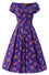 Dolly & Dotty Lily Swing Dress in Purple with Cat and Rose Print