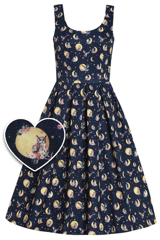 Dolly & Dotty Amanda Dress in Navy Night Owl Print Cresent Moon