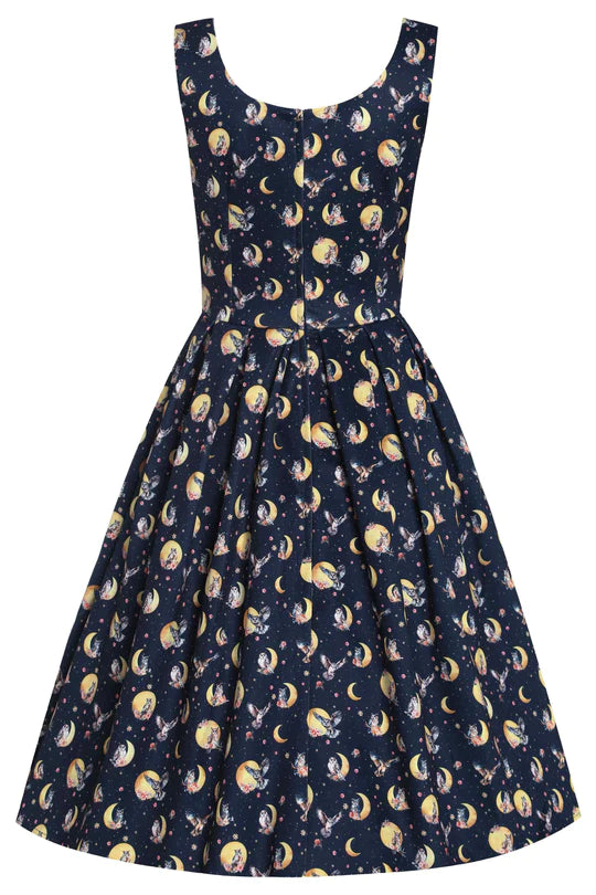 Dolly & Dotty Amanda Dress in Navy Night Owl Print Cresent Moon