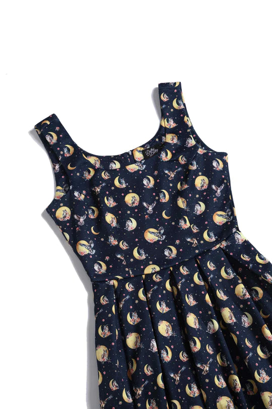 Dolly & Dotty Amanda Dress in Navy Night Owl Print Cresent Moon