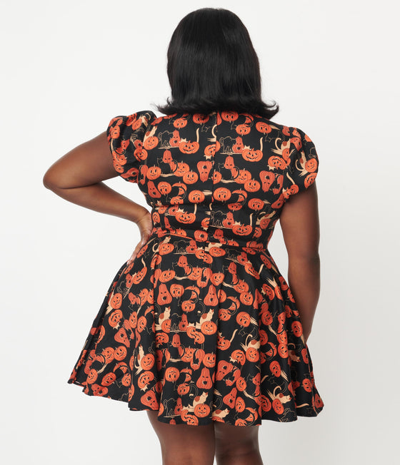 Collectif Zita Skater Dress in Pumpkins and Cats print