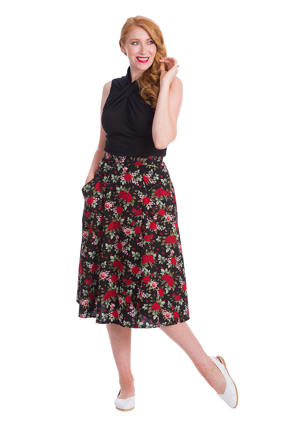 Banned Retro Hey Jude Sleeveless Top in Black with Front Twist Feature