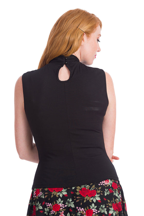 Banned Retro Hey Jude Sleeveless Top in Black with Front Twist Feature