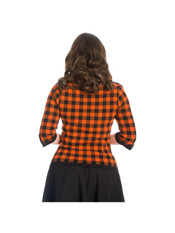 Banned Retro Checked Knit Top Jumper in Orange