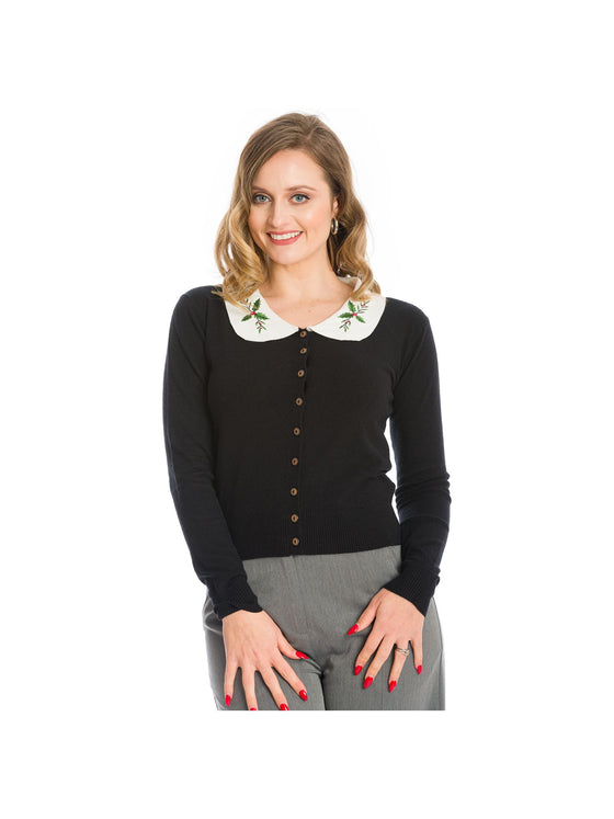 Banned Happy Holly Cardigan in Black Christmas