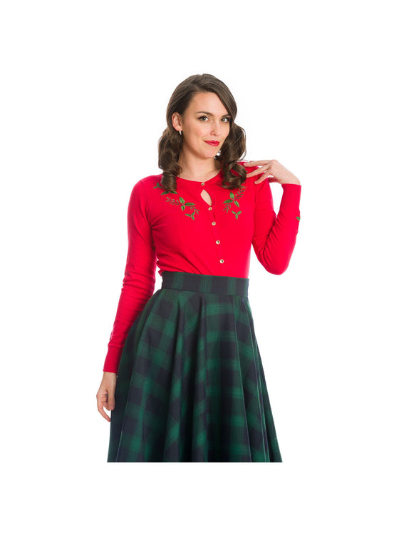 Banned Retro Holly Go Lightly Cardigan in Red Christmas