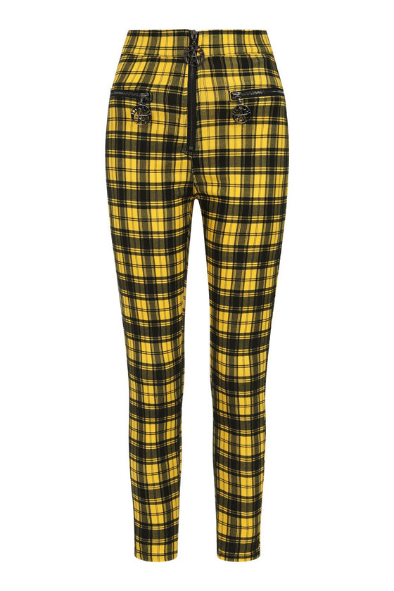 Banned Damien Stretch Skinny Trousers in Yellow Tartan