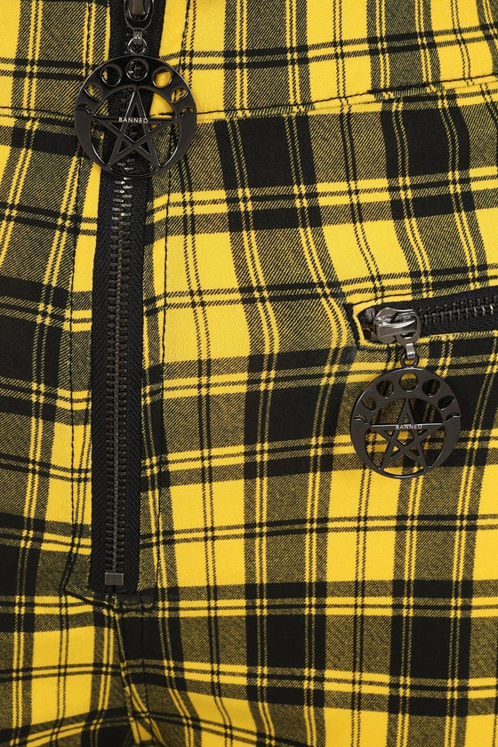 Banned Damien Stretch Skinny Trousers in Yellow Tartan