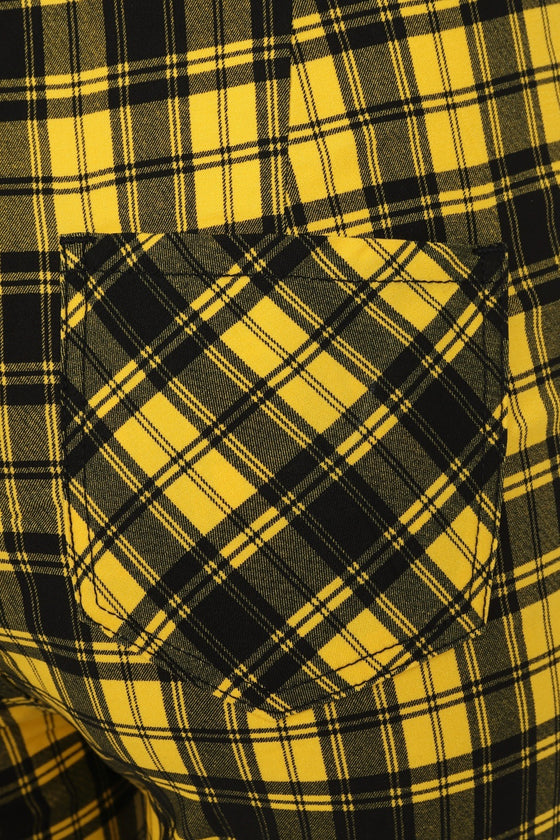 Banned Alternative Damien Stretch Skinny Trousers in Yellow Tartan
