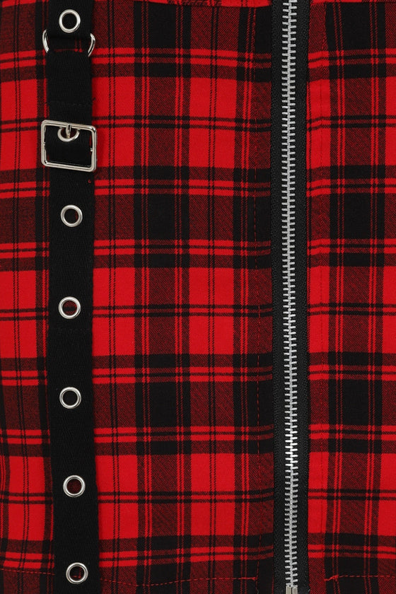 Banned Alternative Tartan Nights Mini Dress in Red Tartan
