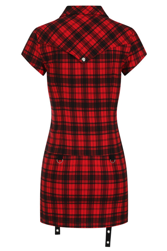 Banned Alternative Tartan Nights Mini Dress in Red Tartan